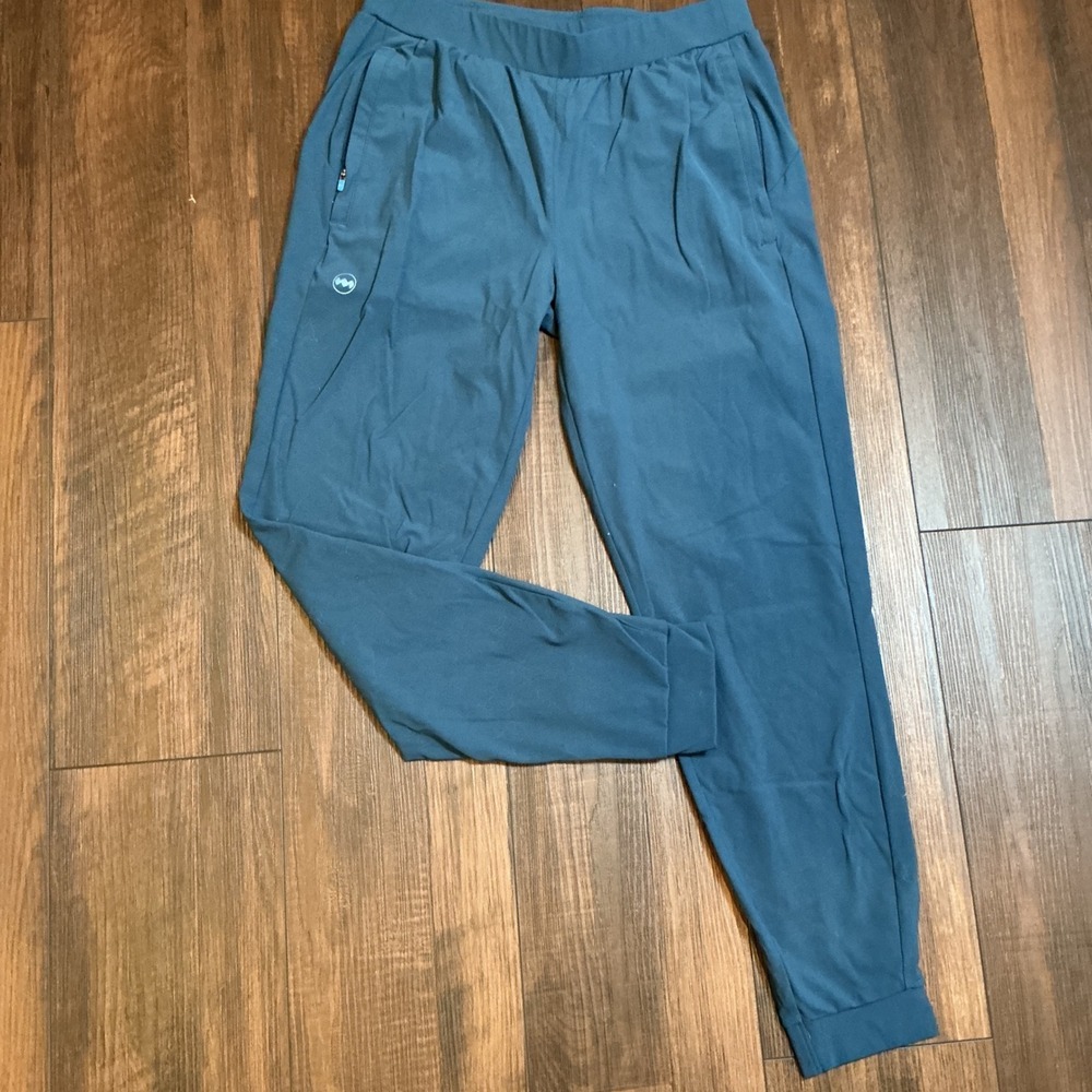 Janji Transit Jogger Teal Blue Performance Running Pants Small Zipper Pockets